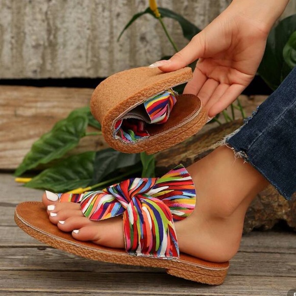Rainbow Bow Tie Striped Women's Sandals - Picture 4 of 5